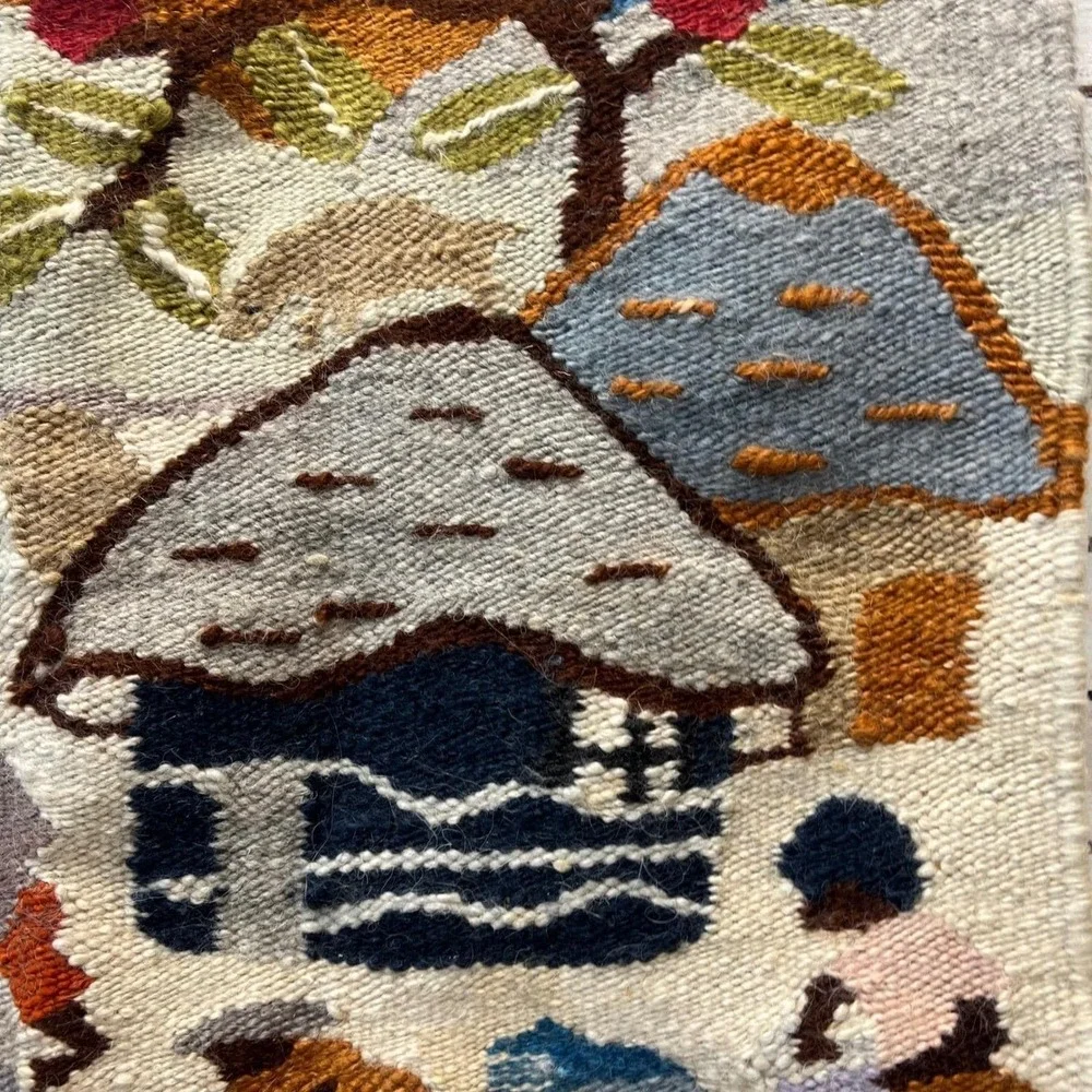 Vintage Afro Weavers Wool Hand Woven Tapestry Village Scene‎ Wall Hanging 95x90